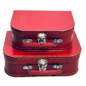 Vintage Petit Jour 2 Pc Red Doll Luggage Set Lunchbox Cardboard